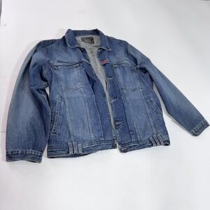 Marithe Francois Girbaud Jacket Mens‎ 3XL Blue Denim Button Front Bomber Relaxed